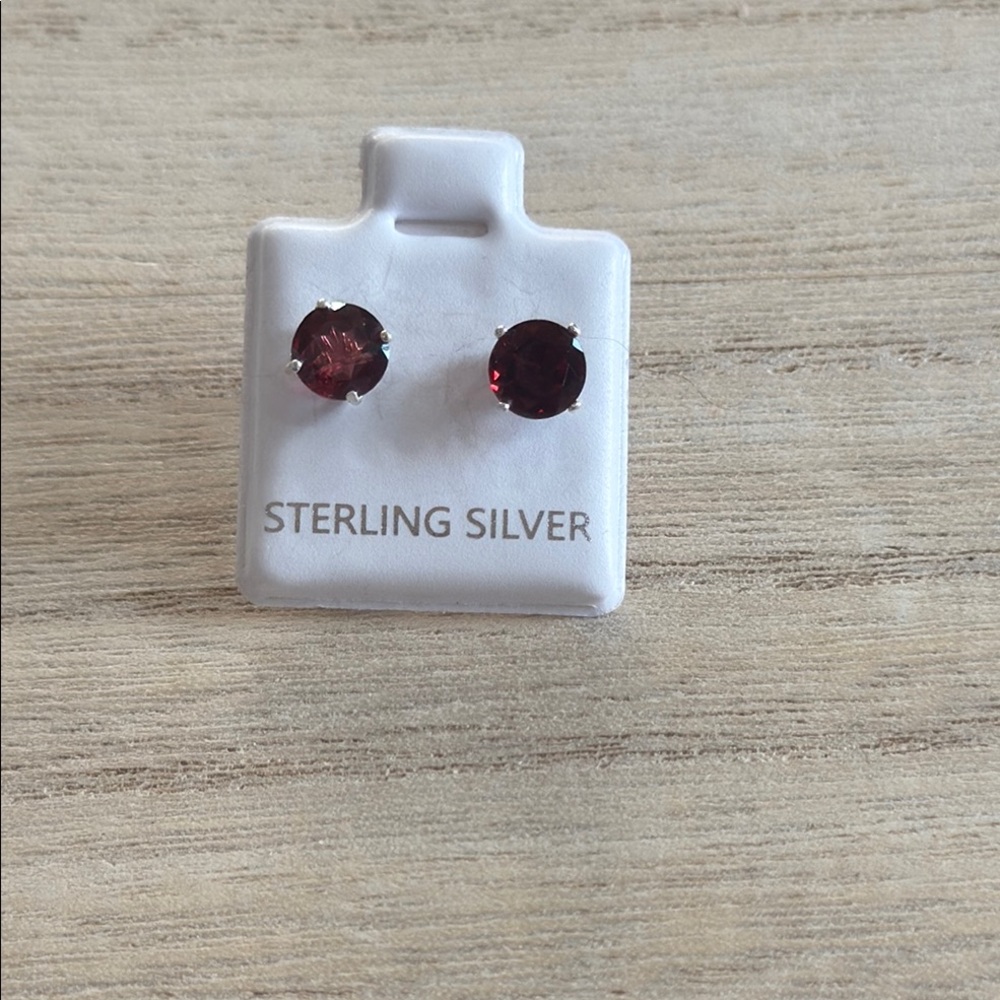 .925 Sterling Silver Ruby Red CZ Pushback Stud Earrings